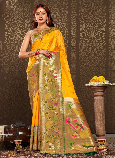 Yellow Silk Weaving Traditional Saree