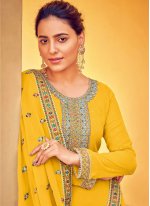 Yellow Thread Georgette Trendy Salwar Kameez