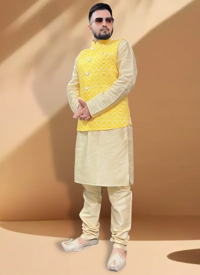 Yellow Thread Work Festival Nehru Jackets