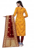 Yellow Weaving Churidar Salwar Kameez