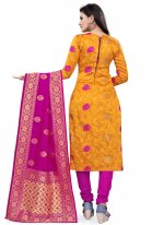 Yellow Weaving Churidar Salwar Suit