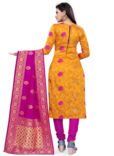 Yellow Weaving Churidar Salwar Suit