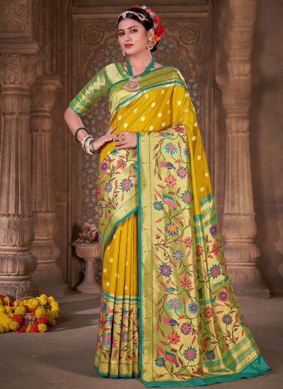 Yellow Woven Traditional Saree