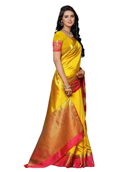 
                            Yellow Zari Kanjivaram Silk Traditional Saree