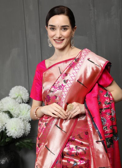 Zari Banarasi Silk Trendy Saree in Pink