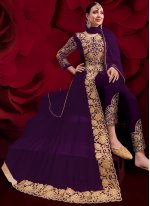 Zari Faux Georgette Designer Floor Length Salwar Suit in Purple