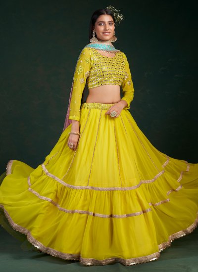 Zari Georgette Trendy Lehenga Choli in Yellow