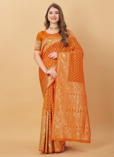 Zari Kanchipuram Silk Classic Designer Saree in Orange