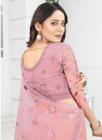 Zari Net Contemporary Saree in Pink