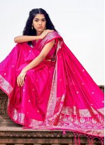 Zari Satin Silk Classic Saree in Pink