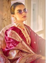 Zari Satin Silk Contemporary Style Saree in Maroon