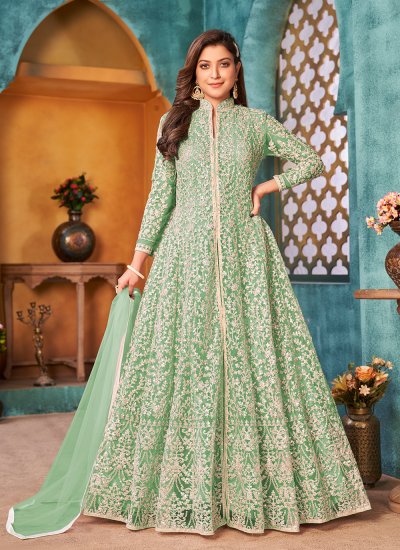 Zesty Green Wedding Designer Floor Length Salwar Suit