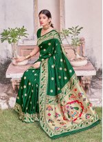Zesty Weaving Green Banarasi Silk Traditional Designer Saree