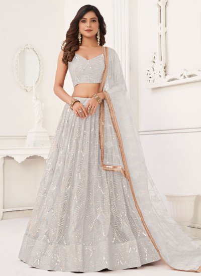 Buy Nighttime Blue Lehenga In Net With Cut Dana And Sequins Embroidered  Choli Designed With A Front Cut Out Online - Kalki Fashion