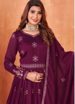 Adorable Art Silk Purple Embroidered Trendy Salwar Kameez