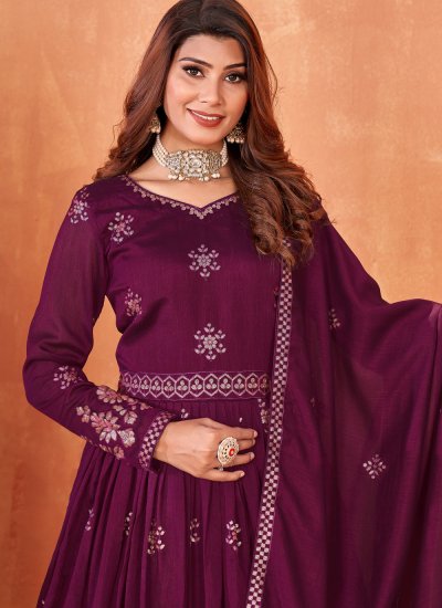 Adorable Art Silk Purple Embroidered Trendy Salwar Kameez