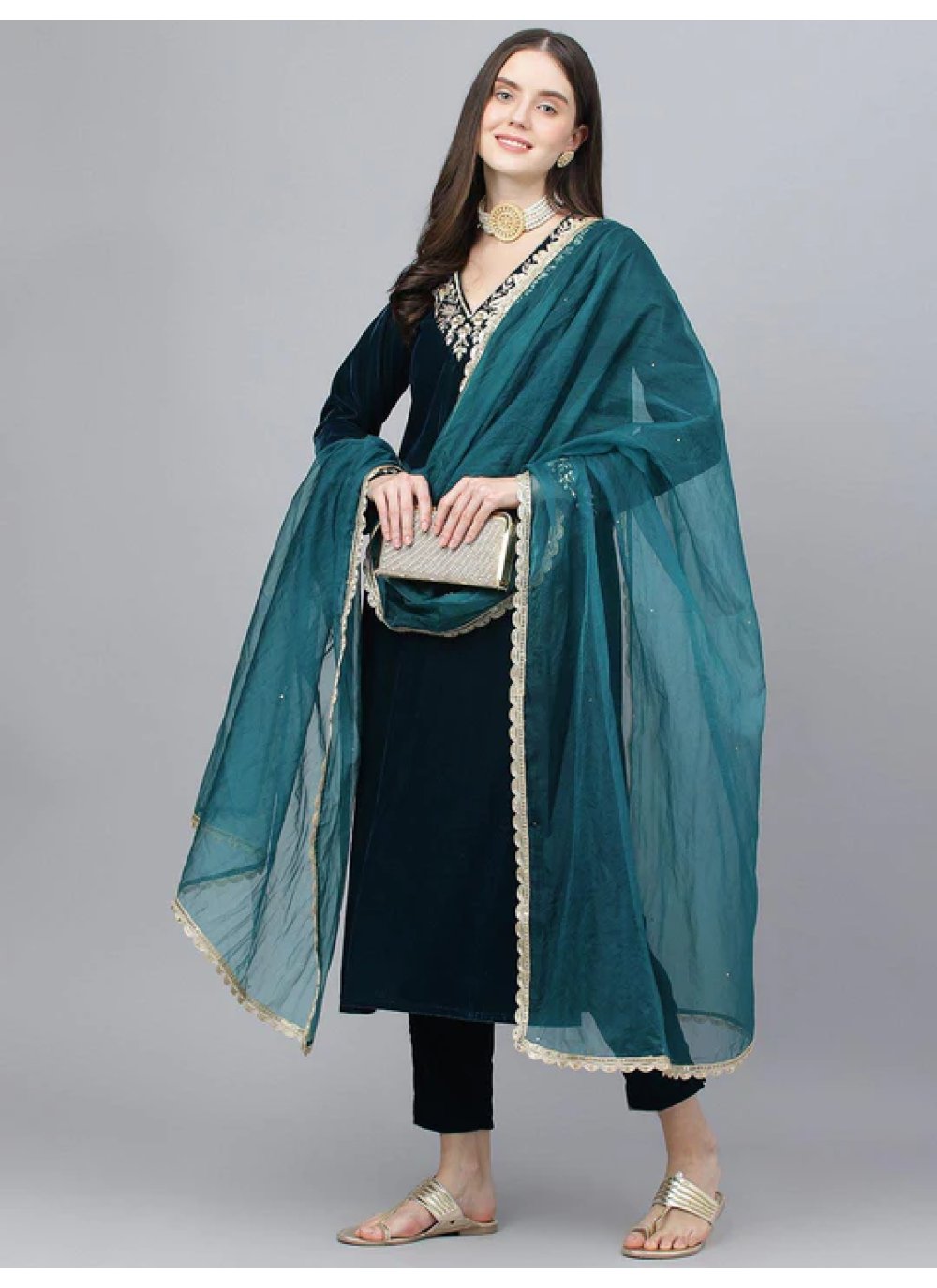 Adorable Handwork Velvet Readymade Salwar Suit