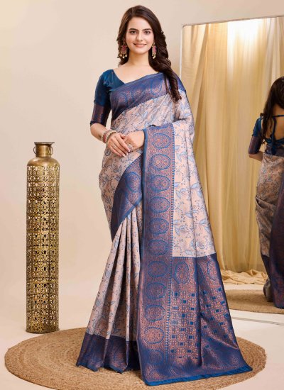 Adorning Multi Colour Jacquard Work Kanjivaram Silk Contemporary Saree