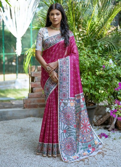 Adorning Pink Tussar Silk Contemporary Saree