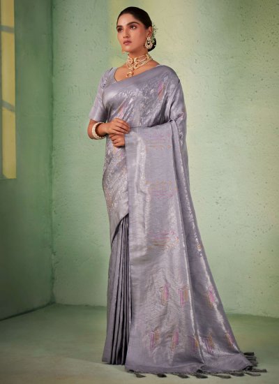 Aesthetic Woven Kanjivaram Silk Grey Classic Saree