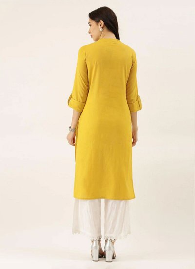 Affectionate Cotton Plain Yellow Designer Kurti