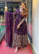Alluring Faux Georgette Embroidered Purple Anarkali Salwar Suit
