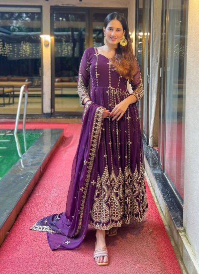 Alluring Faux Georgette Embroidered Purple Anarkali Salwar Suit