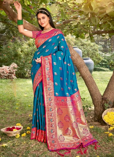 Traditional, Wedding Blue, Pink and Majenta color Patola Silk, Silk fabric  Saree : 1792803