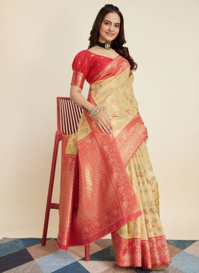 Appealing Banarasi Silk Yellow Weaving Trendy Saree