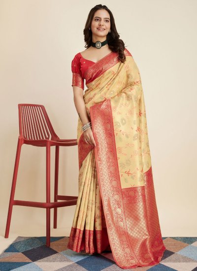 Appealing Banarasi Silk Yellow Weaving Trendy Saree