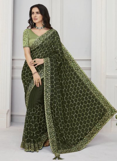 Appealing Border Tissue Green Contemporary Saree