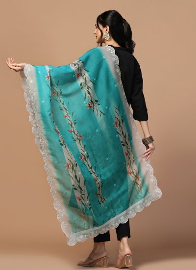 
                            Aqua Blue Digital Print Dupatta