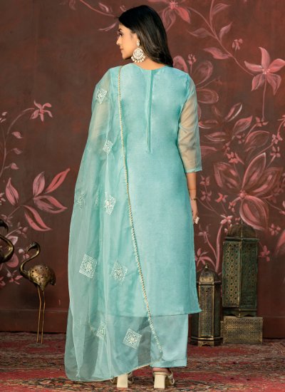 Aqua Blue Embroidered Ceremonial Salwar Suit