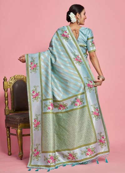 Aqua Blue Weaving Banarasi Silk Designer Saree