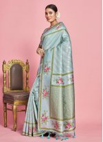 Aqua Blue Weaving Banarasi Silk Designer Saree