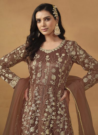 Aristocratic Embroidered Net Pant Style Suit