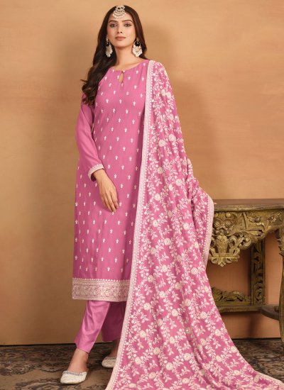Aristocratic Pink Embroidered Faux Georgette Designer Salwar Suit