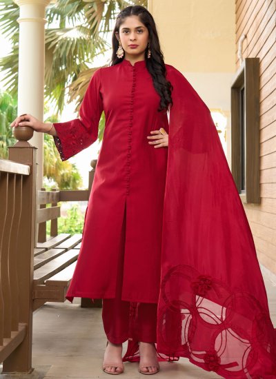 Trending Styles Magenta Designer Jacquard Plain Salwar Kameez online shopping