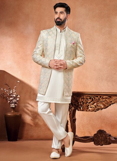 Art Banarasi Silk Multi Colour and Off White Jodhpuri Suit