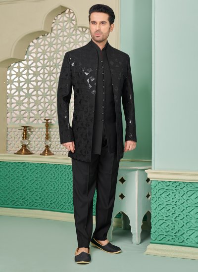 Art Banarasi Silk Sequins Black Indo Western