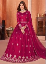 Art Silk Embroidered Trendy Salwar Suit in Hot Pink