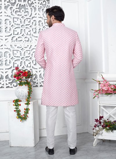 Art Silk Pink Thread Indo Western