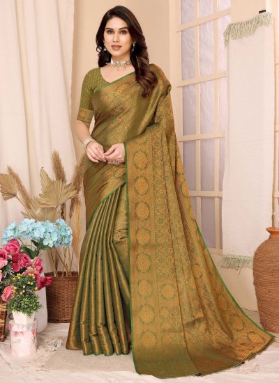 Artistic Kanjivaram Silk Green Weaving Traditional Saree