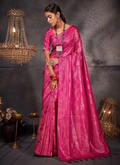 Artistic Kanjivaram Silk Pink Trendy Saree