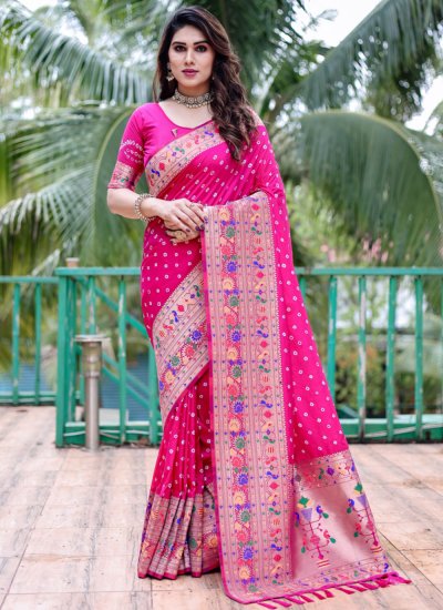 Aspiring Pink Weaving Silk Contemporary Saree