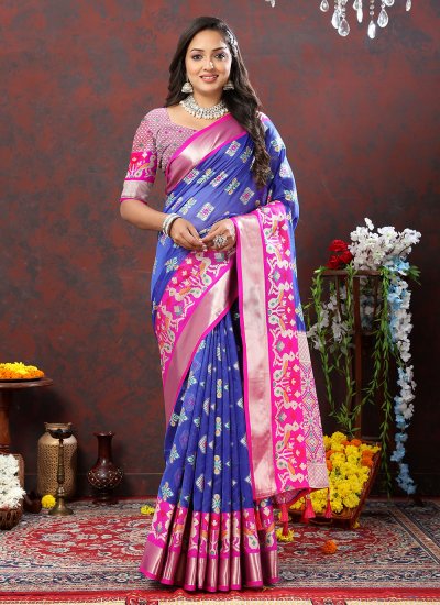 Astonishing Silk Blue Meenakari Trendy Saree