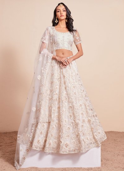 Designer White Faux Georgette Lehenga Choli With Sequence Thread Work and  Matching Dupatta for Women, Bridesmaid Outfit, Indian Wedding Wear - Etsy