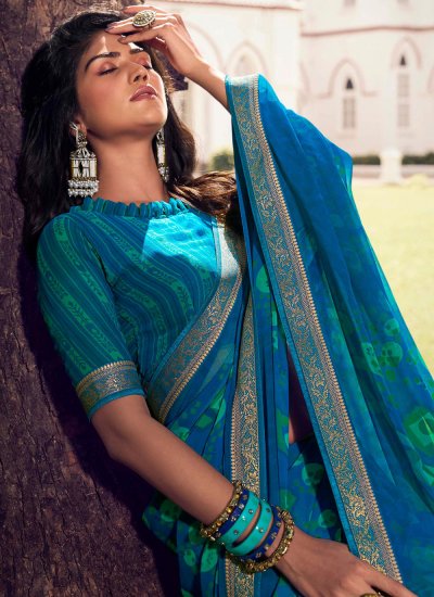 Attractive Printed Blue Classic Saree