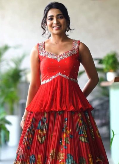 Attractive Red Crepe Silk Designer Lehenga Choli