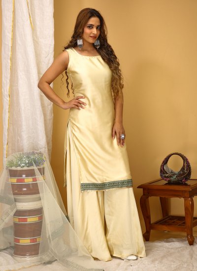 Auspicious Cream Lace Readymade Salwar Suit